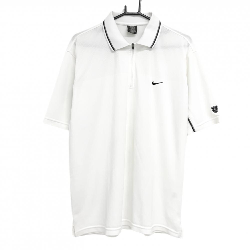 【美品】ナイキ 半袖ポロシャツ 白×黒 ロゴ刺しゅう メンズ XL TG　EG ゴルフウェア NIKE