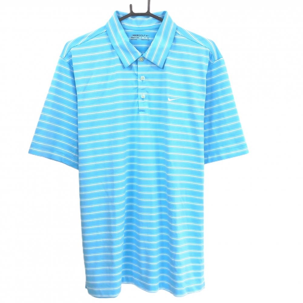 【美品】ナイキゴルフ 半袖ポロシャツ ライトブルー×白 ボーダー  メンズ XL　TG　EG ゴルフウェア NIKE