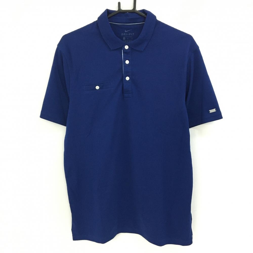 【超美品】ナイキ 半袖ポロシャツ ネイビー 胸元フェイクポケット シンプル DRI-FIT メンズ L ゴルフウェア NIKE