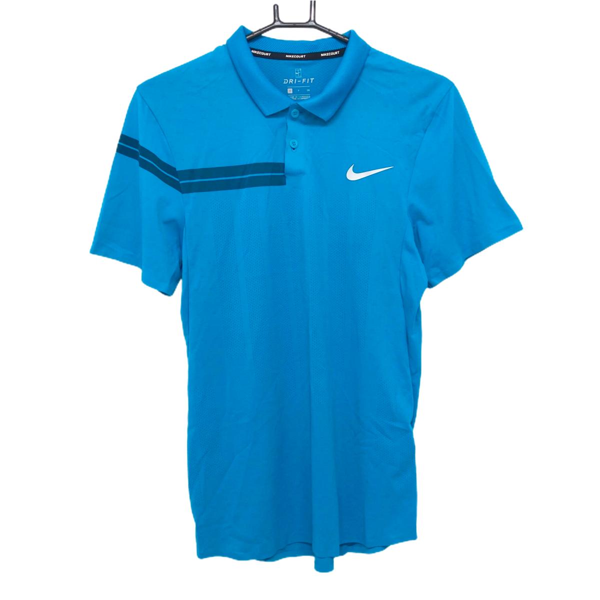 【超美品】ナイキゴルフ 半袖ポロシャツ ライトブルー 一部メッシュ調 胸ロゴ  メンズ S ゴルフウェア NIKE