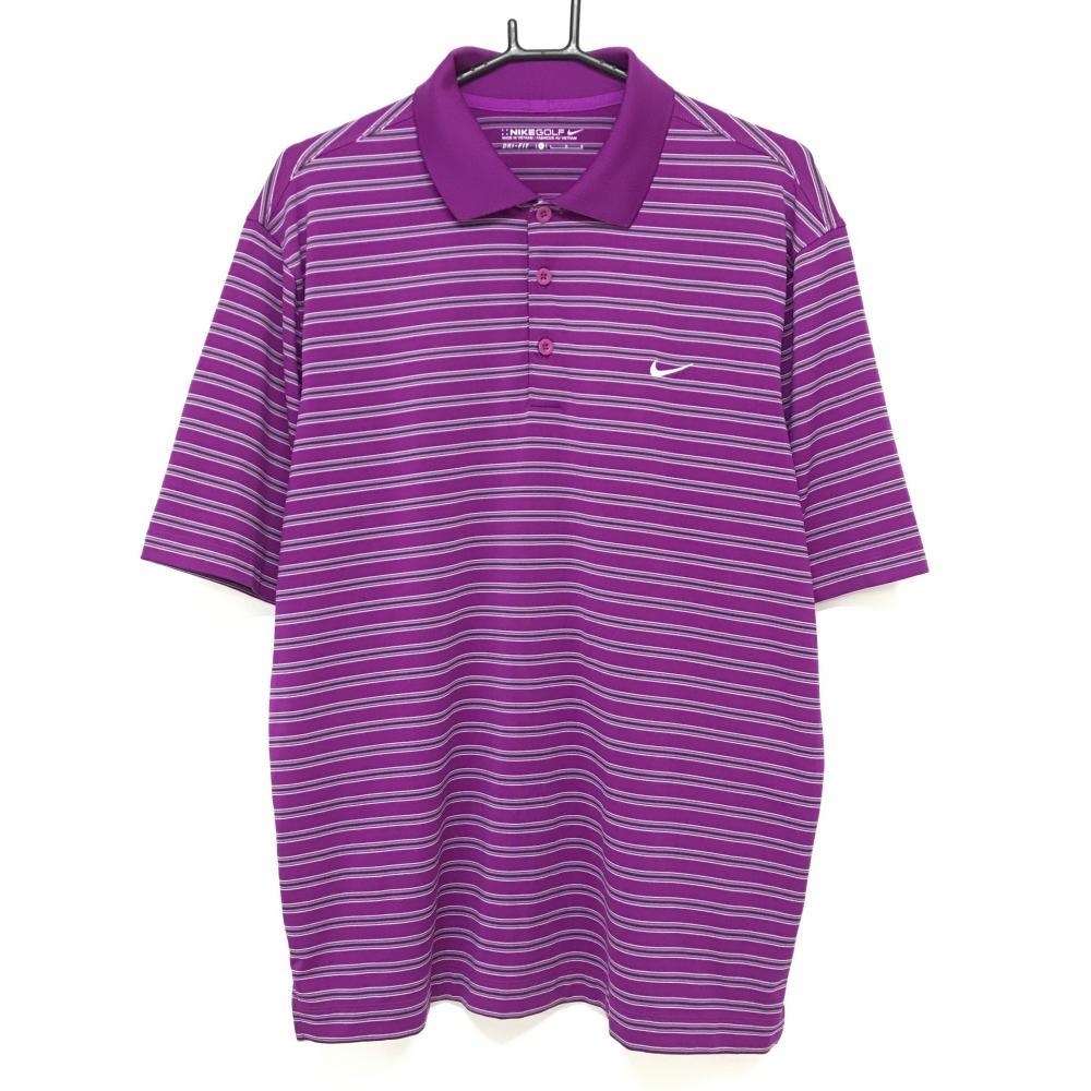 【超美品】ナイキゴルフ 半袖ポロシャツ パープル×グレー ボーダー DRI-FIT メンズ L ゴルフウェア NIKE