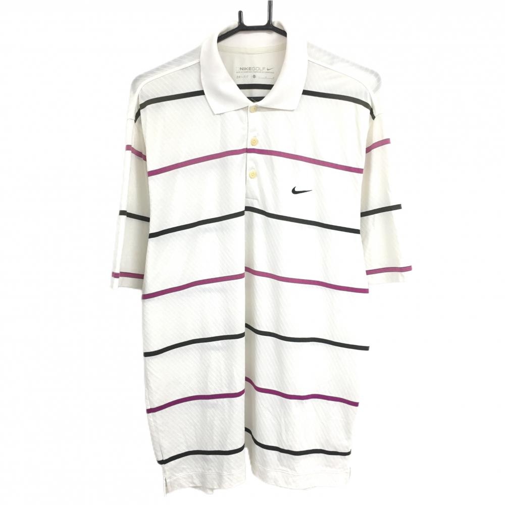 ナイキゴルフ 半袖ポロシャツ 白×黒 ボーダー メンズ L ゴルフウェア NIKE