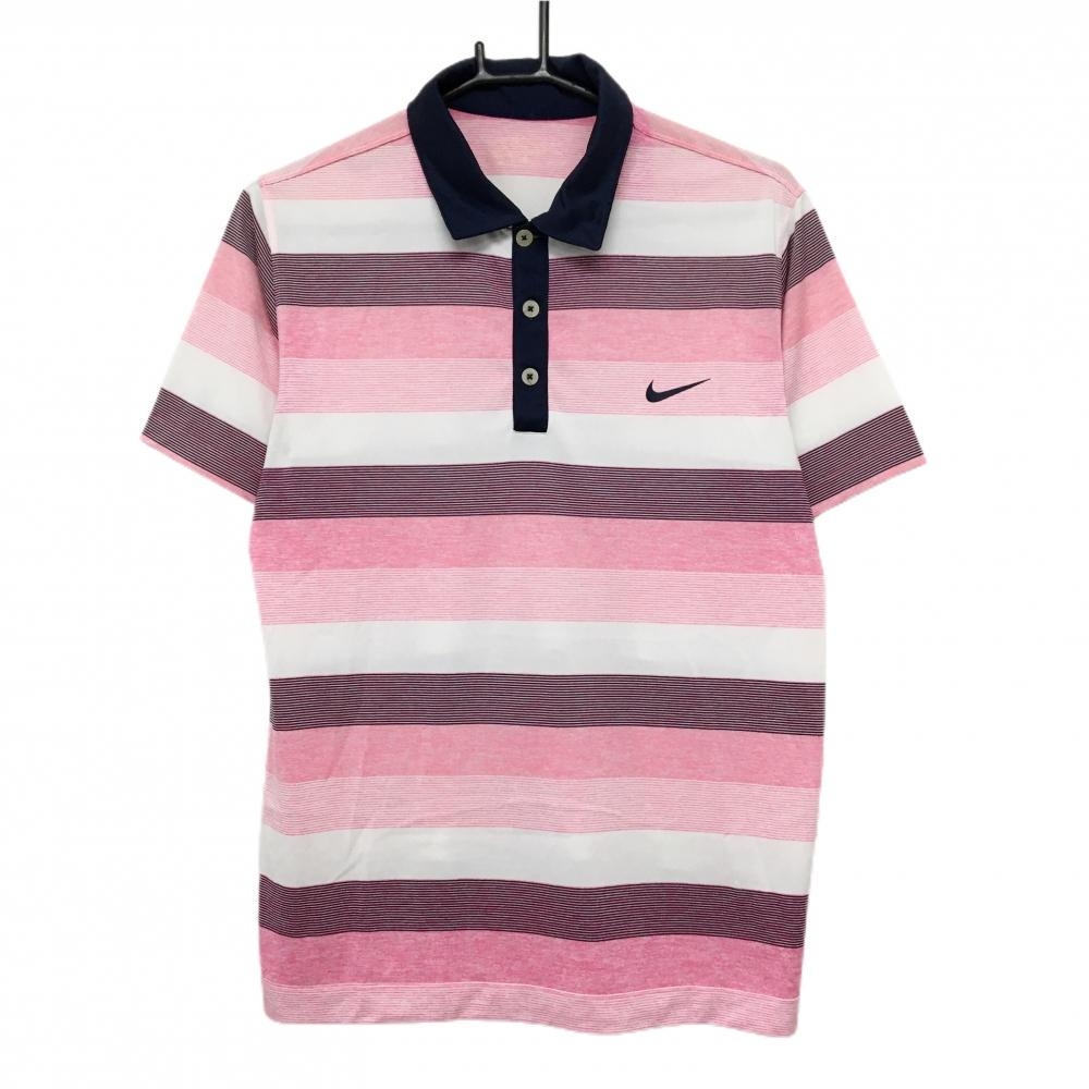 ナイキ 半袖ポロシャツ ピンク×白×ネイビー ボーダー  メンズ サイズ不明 ゴルフウェア NIKE