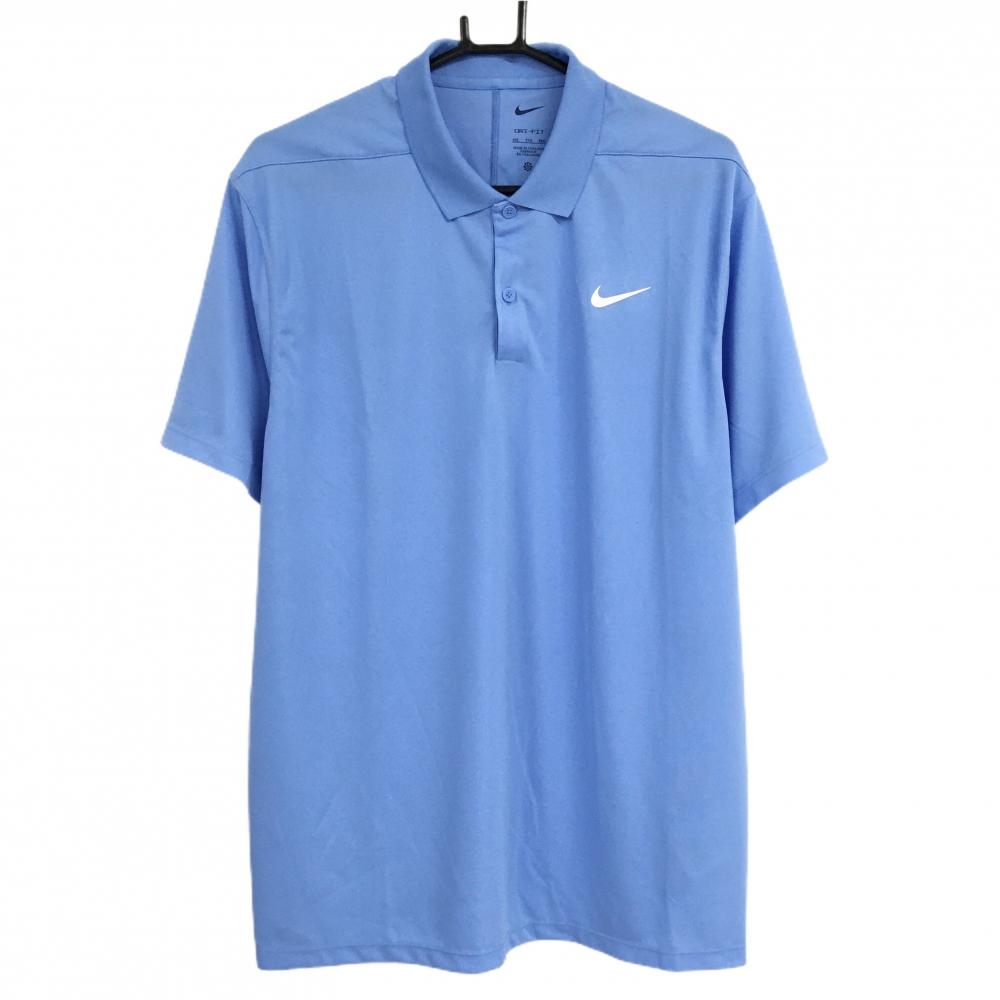 【美品】ナイキ 半袖ポロシャツ ライトブルー ロゴ白 DRI-FIT メンズ XL  ゴルフウェア NIKE