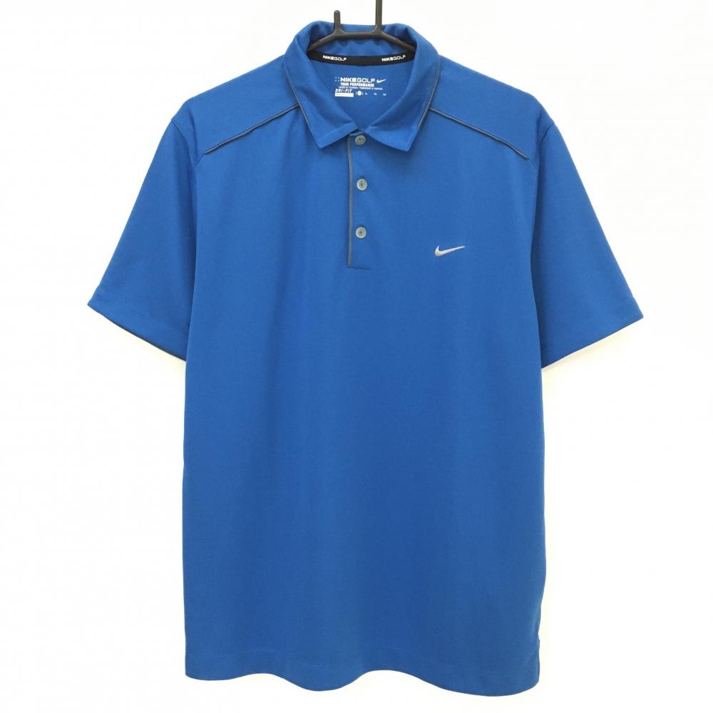 【美品】ナイキゴルフ 半袖ポロシャツ ブルー 胸ロゴプリント パイピング  メンズ XL ゴルフウェア NIKE