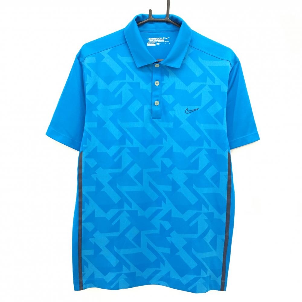 【超美品】ナイキゴルフ 半袖ポロシャツ ブルー 前身頃総柄 DRI-FIT メンズ L ゴルフウェア NIKE
