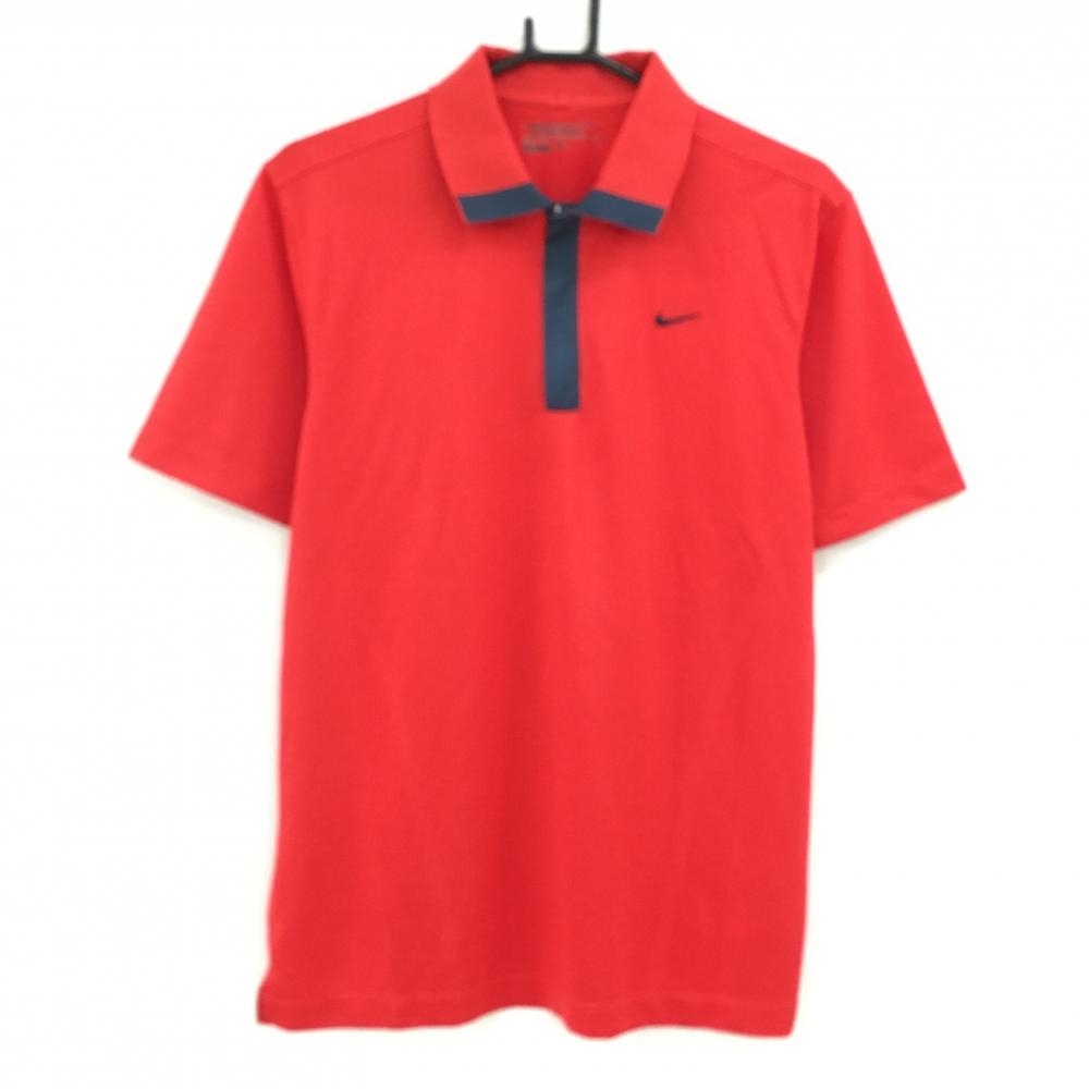 【超美品】ナイキゴルフ 半袖ポロシャツ レッド×ネイビー 一部メッシュ ハーフジップ DRY-FIT メンズ M ゴルフウェア NIKE