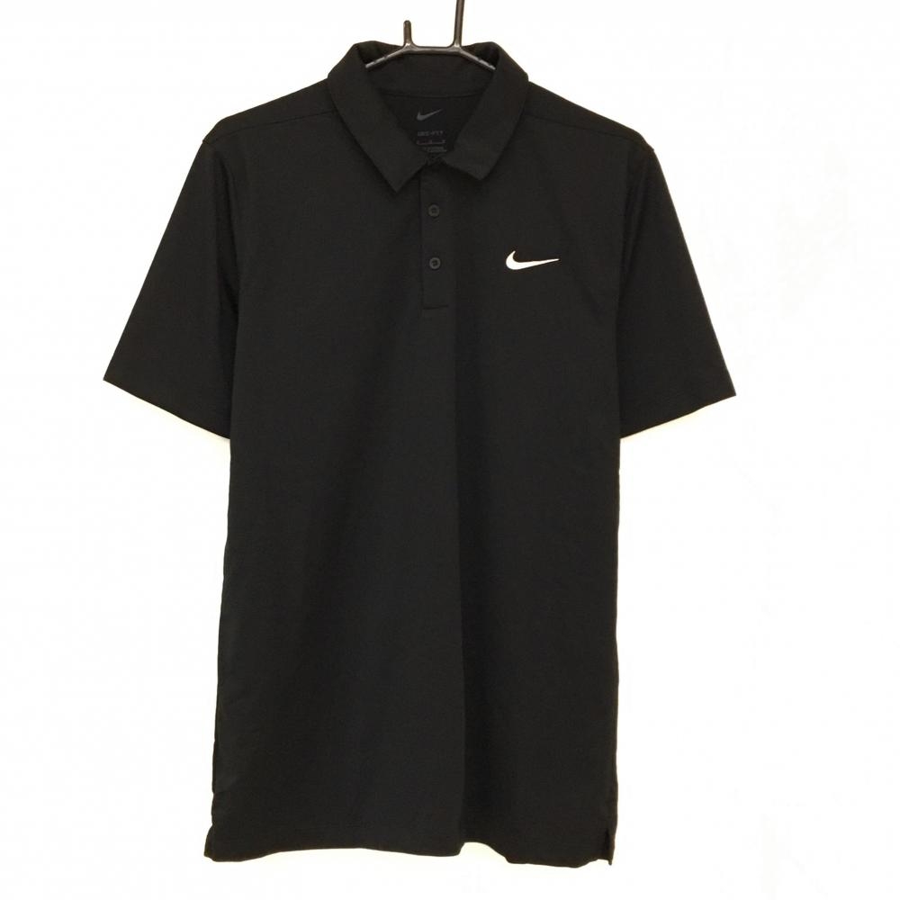 【超美品】ナイキ 半袖ポロシャツ 黒 DRI-FIT ロゴ白 メンズ M ゴルフウェア NIKE