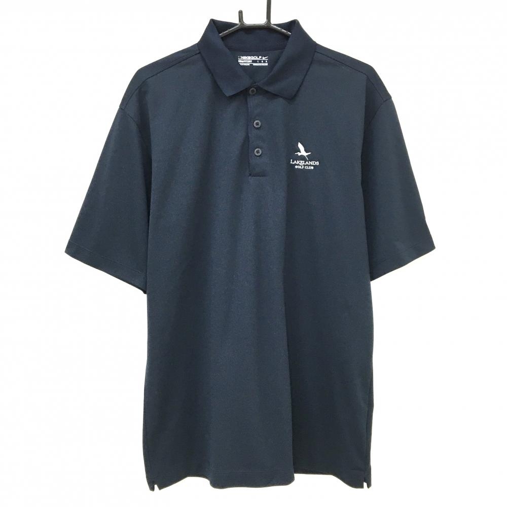 【超美品】ナイキゴルフ 半袖ポロシャツ ネイビー×白 袖ロゴ刺しゅう LAKELANDS GOLF CLUB メンズ LGG ゴルフウェア NIKE
