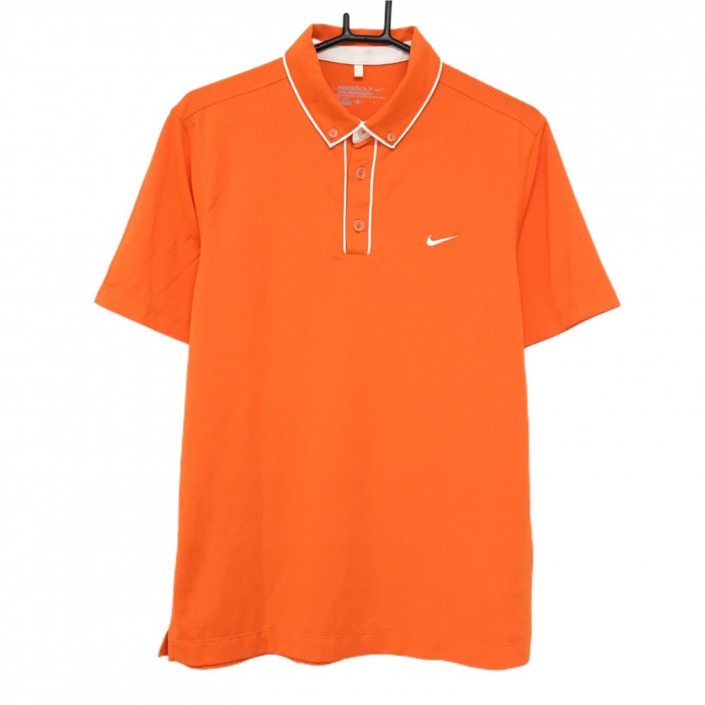 【美品】ナイキゴルフ 半袖ポロシャツ オレンジ×白 ボタンダウン 胸ロゴ刺しゅう メンズ  ゴルフウェア NIKE