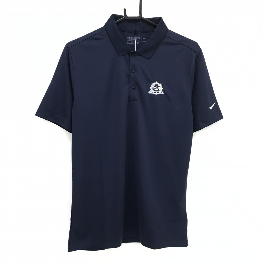 【新品】ナイキゴルフ 半袖ポロシャツ ネイビー ロゴ刺しゅう DRY-FIT MANILA GOLF メンズ S ゴルフウェア NIKE