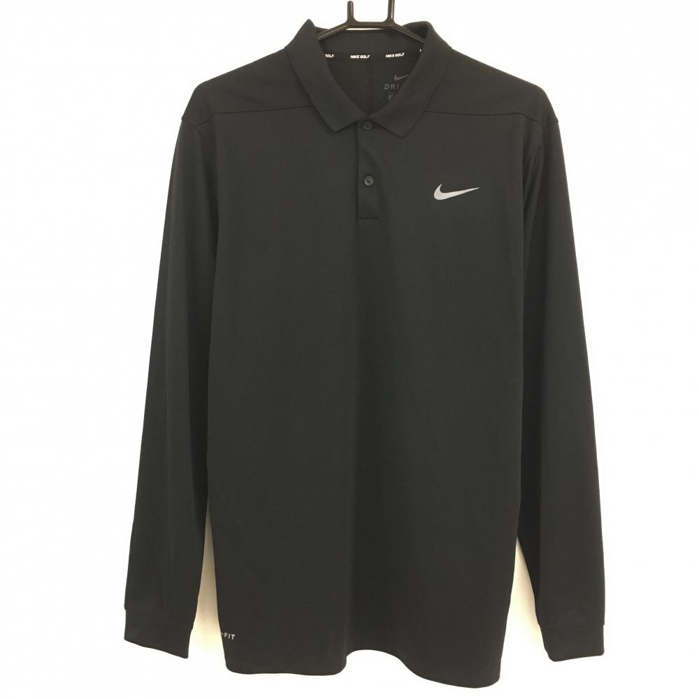 【超美品】ナイキ 長袖ポロシャツ 黒×グレー ロゴプリント メンズ XL ゴルフウェア NIKE