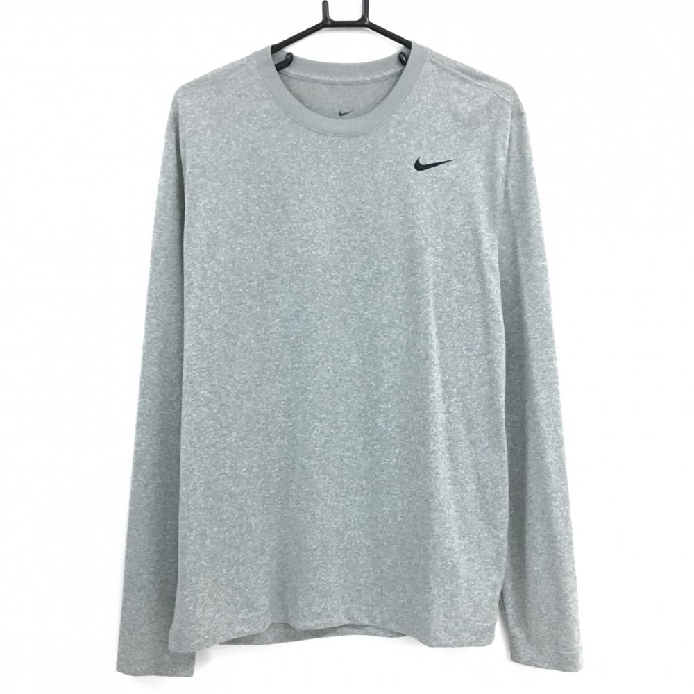 【超美品】ナイキ 長袖Ｔシャツ 杢グレー ロゴ黒 DRI-FIT メンズ LGG ゴルフウェア NIKE