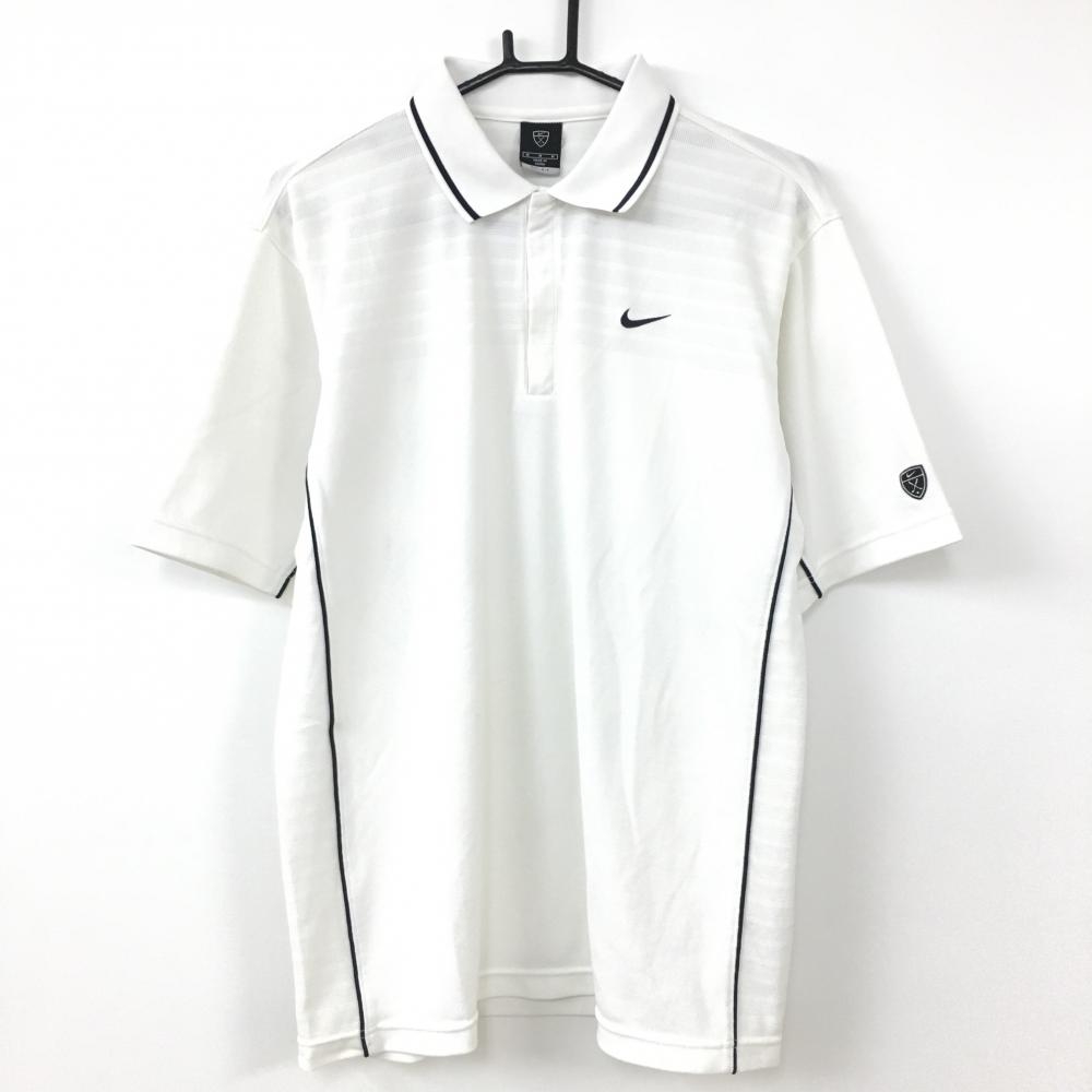 ナイキ 半袖シャツ 白×黒 ハーフジップ ボーダー織生地  メンズ M ゴルフウェア NIKE
