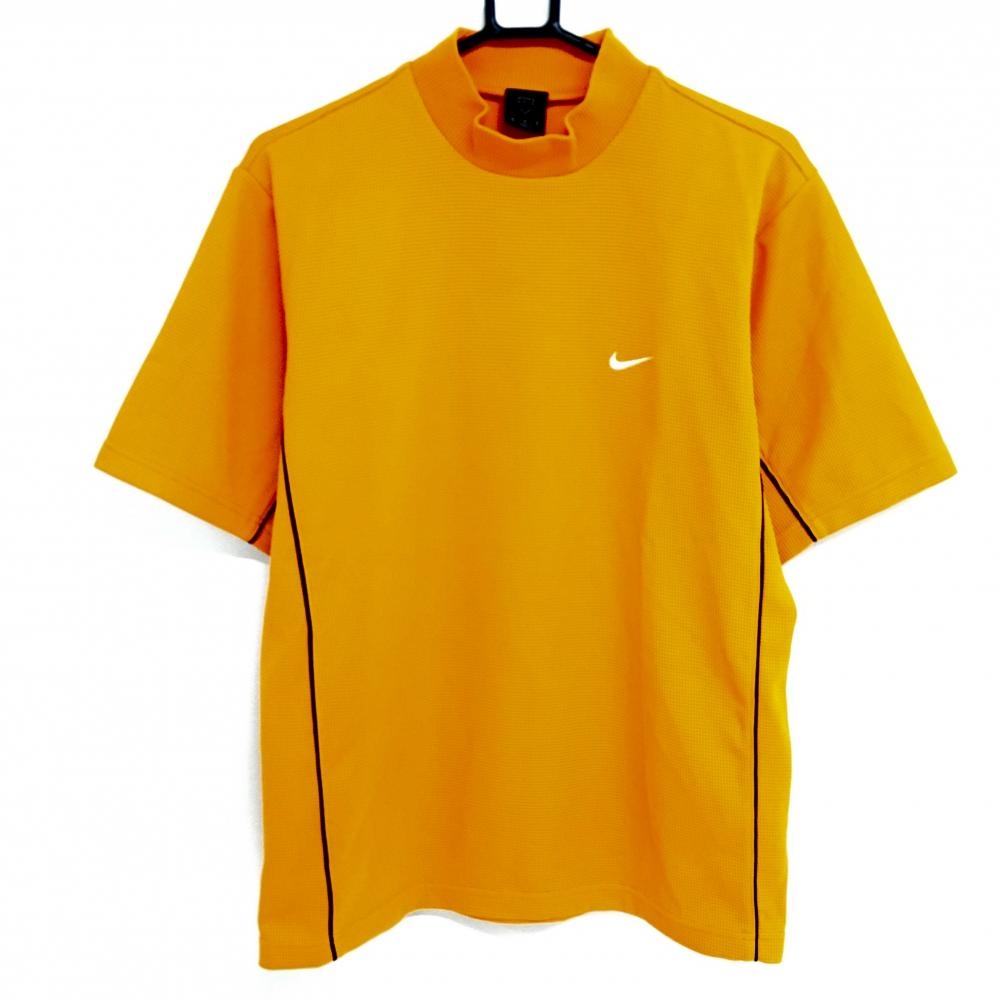 【超美品】ナイキ 半袖ハイネックシャツ オレンジ 織生地 パイピング メンズ M ゴルフウェア NIKE
