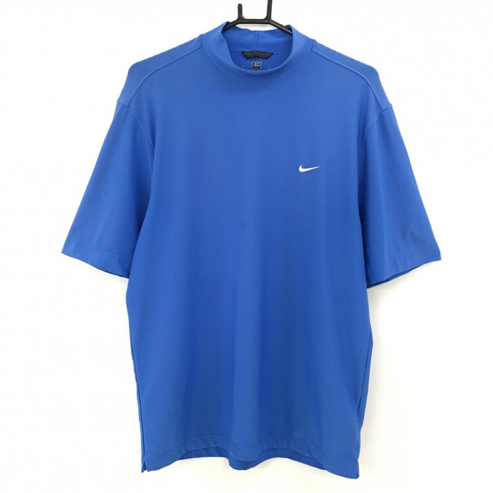 ナイキ 半袖ハイネックシャツ ブルー×白 ロゴ刺しゅう  メンズ  ゴルフウェア NIKE