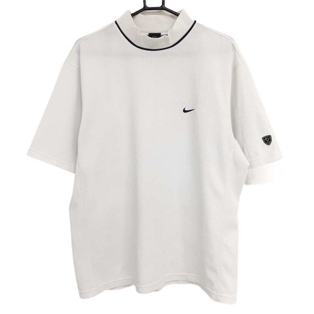 ナイキゴルフ 半袖ハイネックシャツ 白×黒 メッシュ調 ロゴ刺しゅう メンズ XL ゴルフウェア NIKE