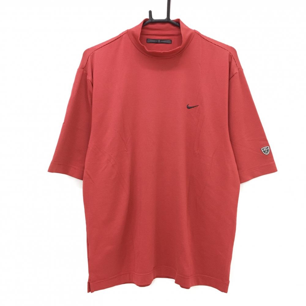 【超美品】ナイキ タイガーウッズ 半袖ハイネックシャツ レッド 細ボーダー オーバーサイズ  メンズ S(オーバーサイズ） ゴルフウェア NIKE