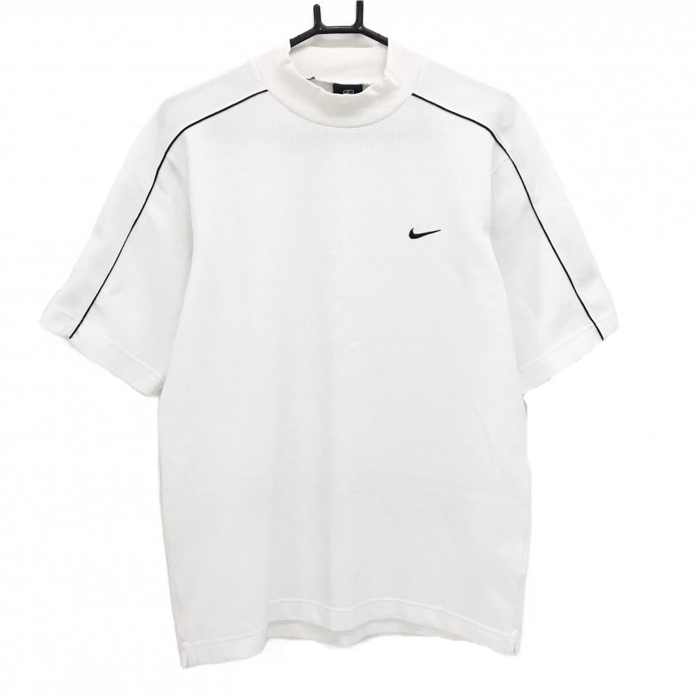 【美品】ナイキ 半袖ハイネックシャツ 白×黒 袖パイピングライン  メンズ M ゴルフウェア NIKE