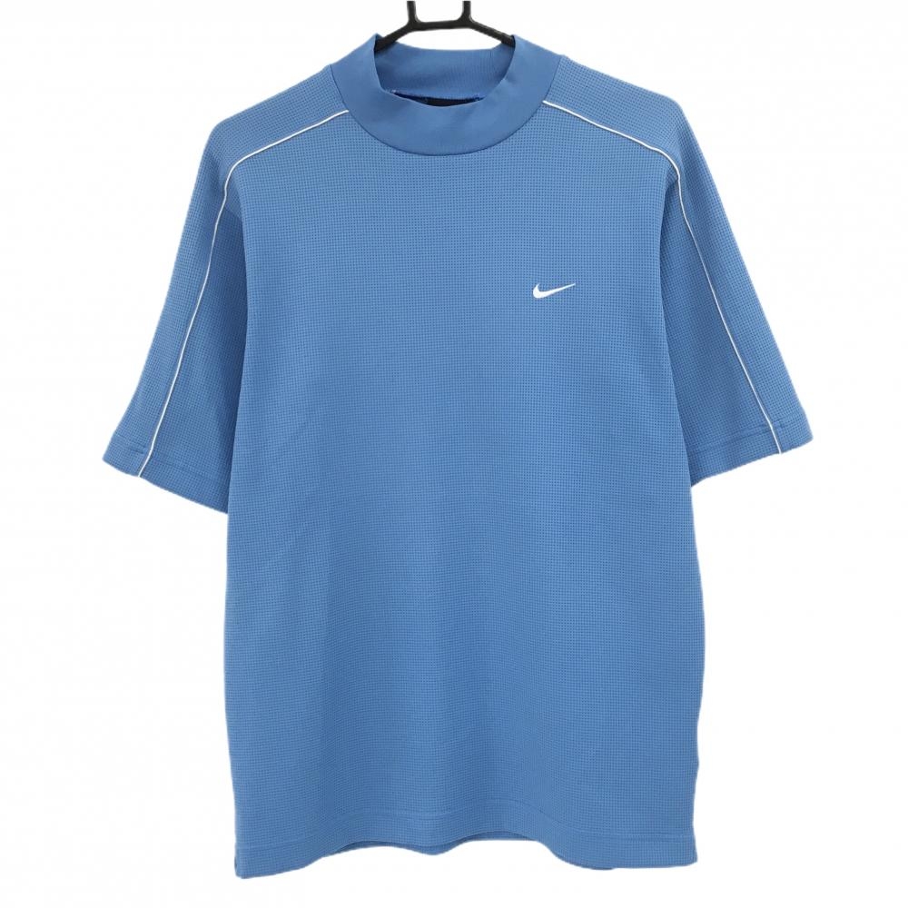 【超美品】ナイキ 半袖ハイネックシャツ ライトブルー パイピング白 メンズ M ゴルフウェア NIKE
