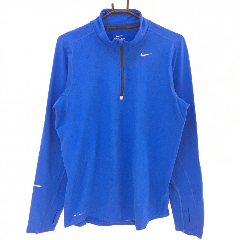 【美品】ナイキ 長袖ハイネックシャツ ブルー DRI-FIT ハーフジップ  メンズ S ゴルフウェア NIKE