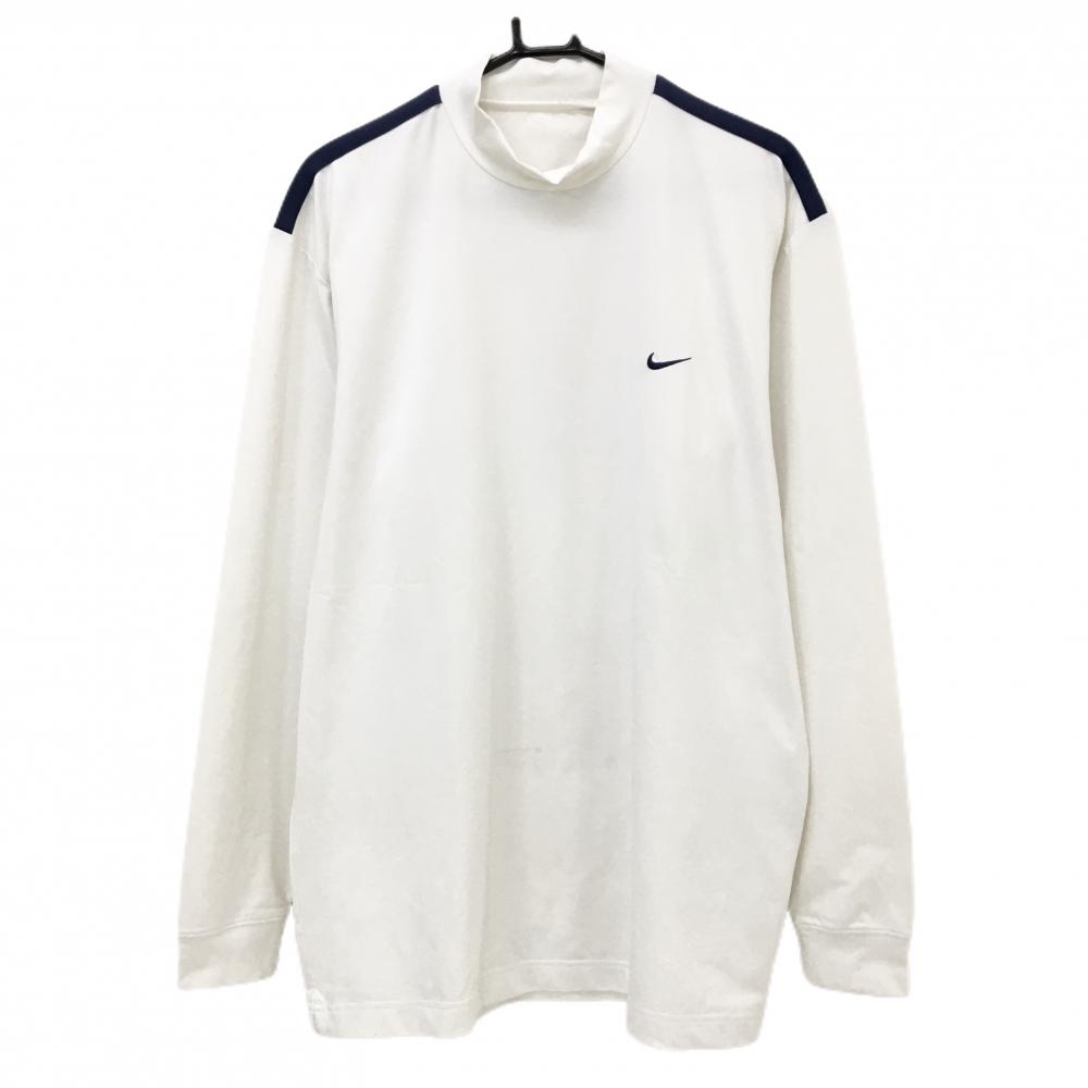 ナイキ 長袖ハイネックシャツ 白×ネイビー 肩ライン ロゴ刺しゅう メンズ サイズ表記なし ゴルフウェア NIKE