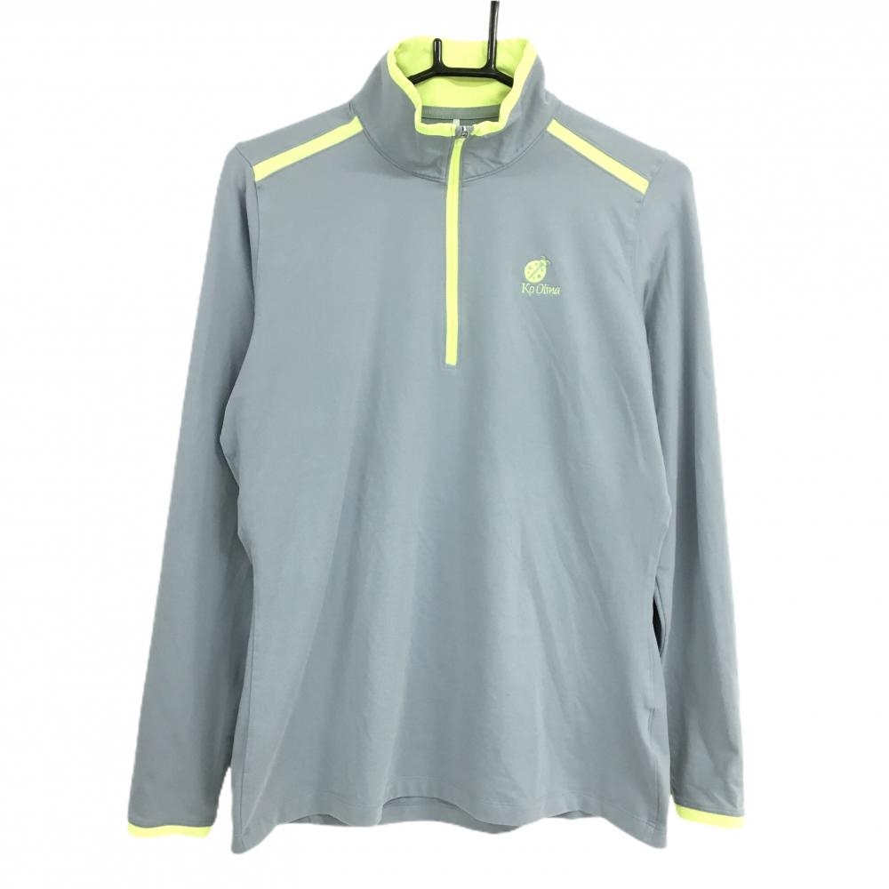 ナイキゴルフ 長袖ハイネックシャツ グレー×蛍光イエロー KoOlina ハーフジップ  メンズ L ゴルフウェア NIKE