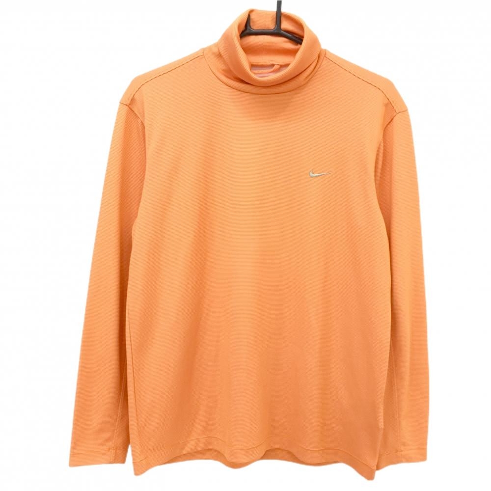 【美品】ナイキゴルフ 長袖タートルネックシャツ オレンジ×白 ピンドット調 ロゴ刺しゅう メンズ M ゴルフウェア NIKE