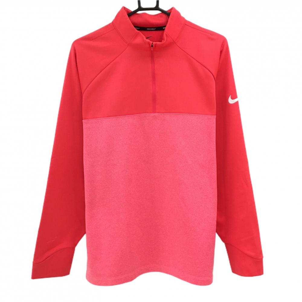 ナイキゴルフ 長袖ハイネックシャツ レッドピンク×杢レッドピンク系 ハーフジップ 裏微起毛 メンズ XL ゴルフウェア NIKE