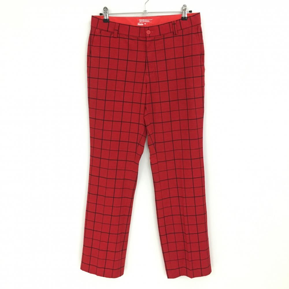 【超美品】ナイキゴルフ パンツ レッド×黒 チェック DRI-FIT メンズ 32 ゴルフウェア NIKE