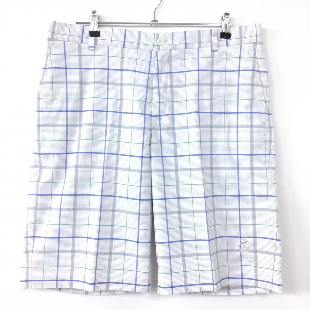 【美品】ナイキ ハーフパンツ 白×ブルー チェック ストレッチ メンズ 35GG ゴルフウェア NIKE