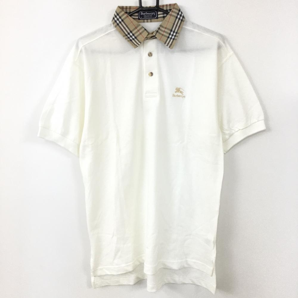 【超美品】BURBERRY GOLF バーバリーズ 半袖ポロシャツ 白×ベージュ 襟チェック  メンズ S ゴルフウェア