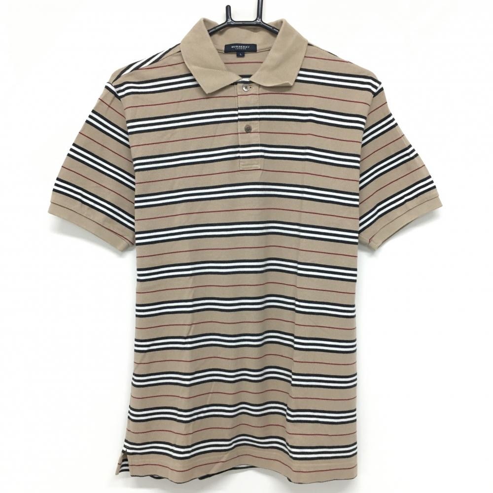 バーバリー 半袖ポロシャツ ブラウン×黒 ボーダー メンズ L ゴルフウェア BURBERRY GOLF