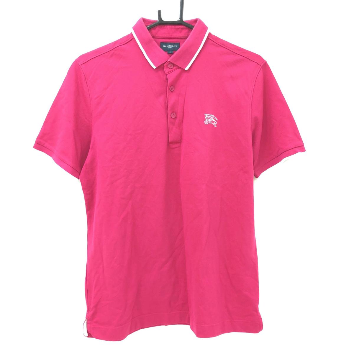 バーバリーゴルフ 半袖ポロシャツ ピンク系×白 ロゴ メンズ 3(L) ゴルフウェア BURBERRY GOLF