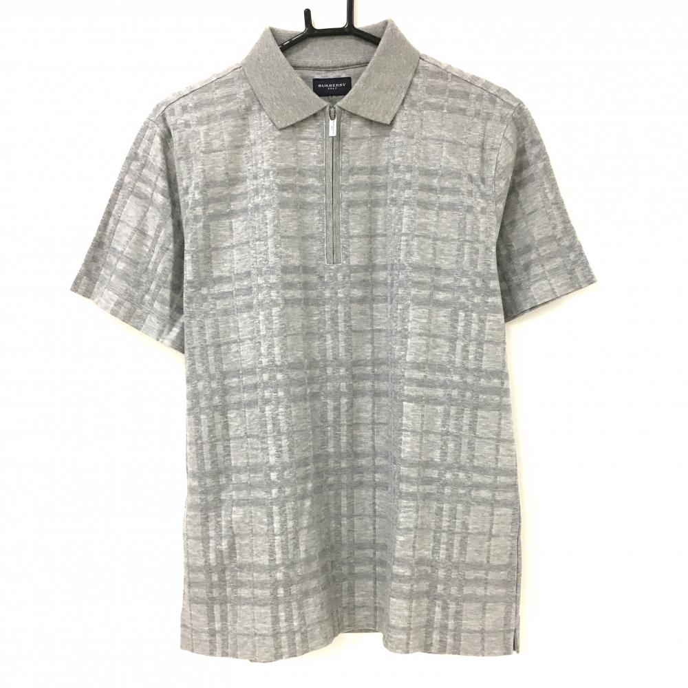 【超美品】バーバリーゴルフ 半袖ポロシャツ グレー チェック ハーフジップ メンズ L ゴルフウェア BURBERRY GOLF