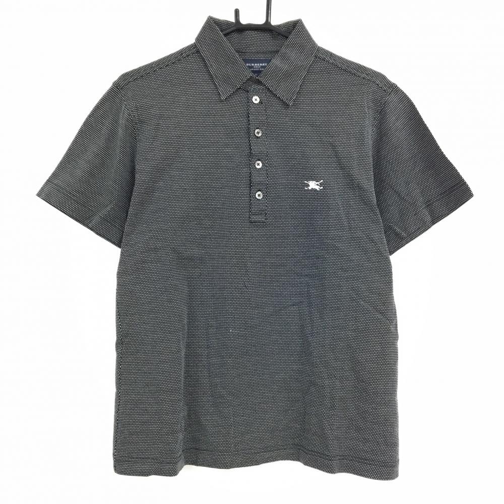 【美品】バーバリーゴルフ 半袖ポロシャツ 黒×白 総柄 綿1000％ メンズ L ゴルフウェア BURBERRY GOLF