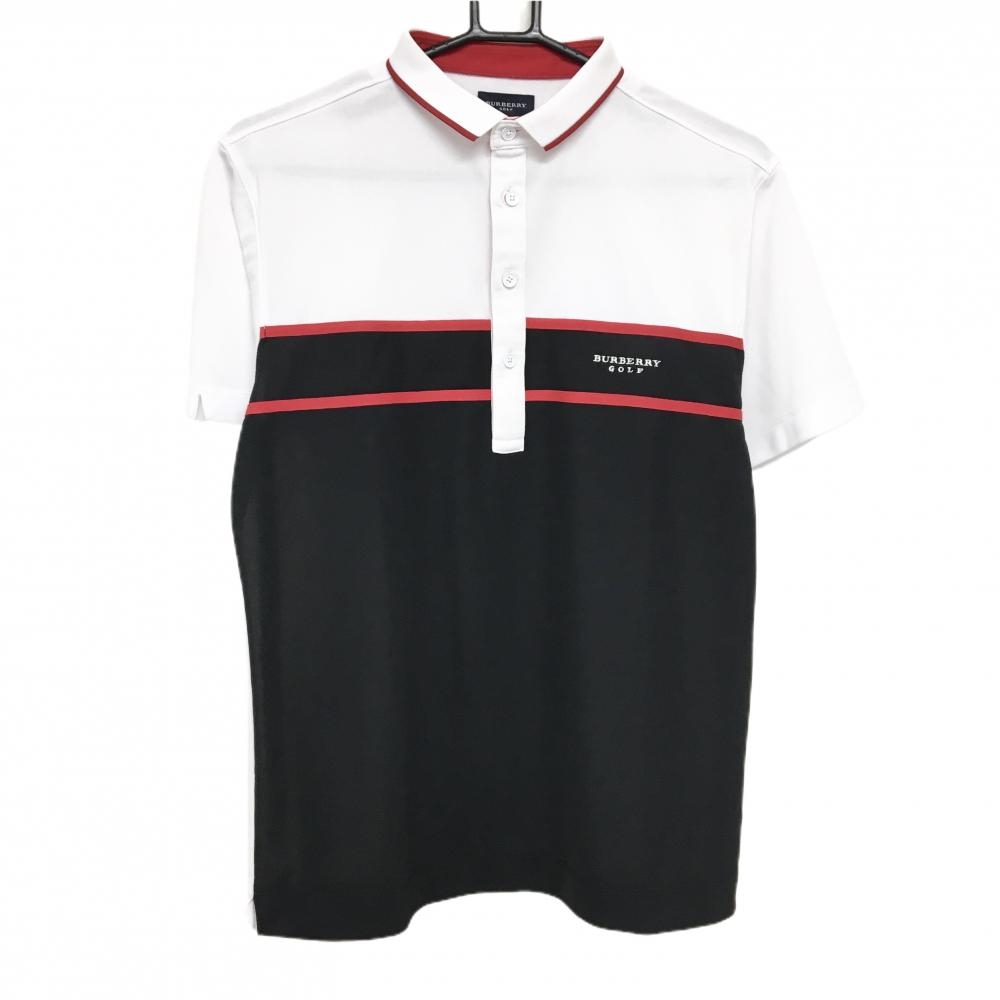 バーバリーゴルフ 半袖ポロシャツ 白×黒×レッド ロゴ刺しゅう  メンズ L ゴルフウェア BURBERRY GOLF