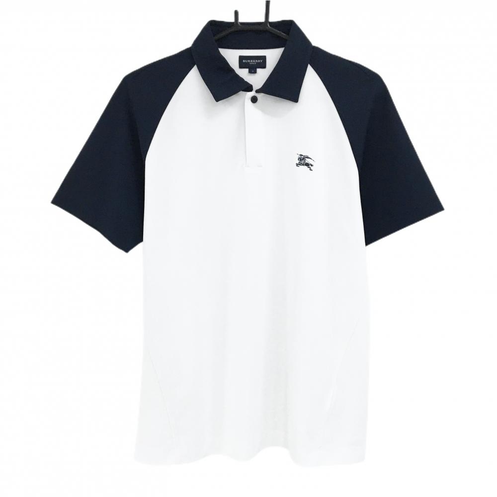 【美品】バーバリーゴルフ 半袖ポロシャツ 白×ネイビー  メンズ 3(L) ゴルフウェア BURBERRY GOLF