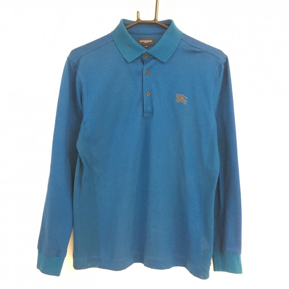 【超美品】バーバリーゴルフ 長袖ポロシャツ ブルー サイドメッシュ メンズ 2(M) ゴルフウェア BURBERRY GOLF