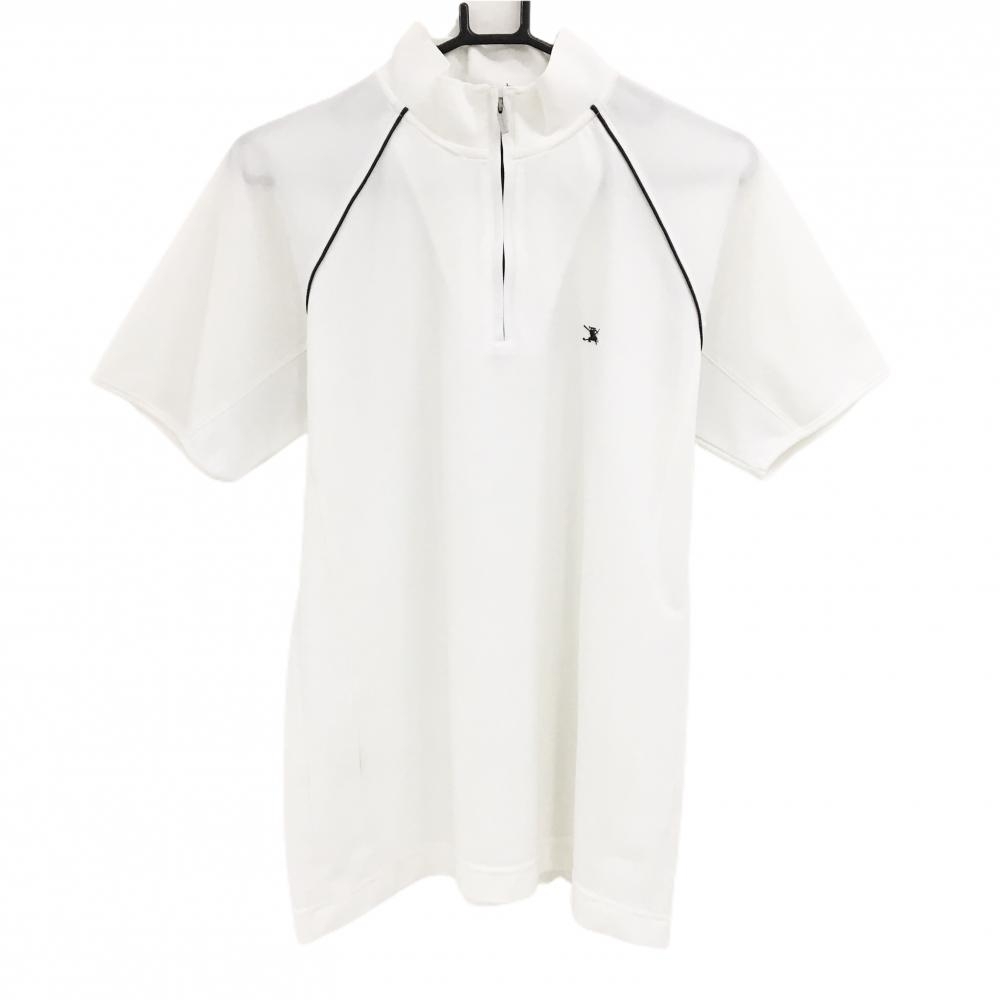 バーバリーゴルフ 半袖ハイネックシャツ 白 ハーフジップ パイピング黒 メンズ L ゴルフウェア BURBERRY GOLF