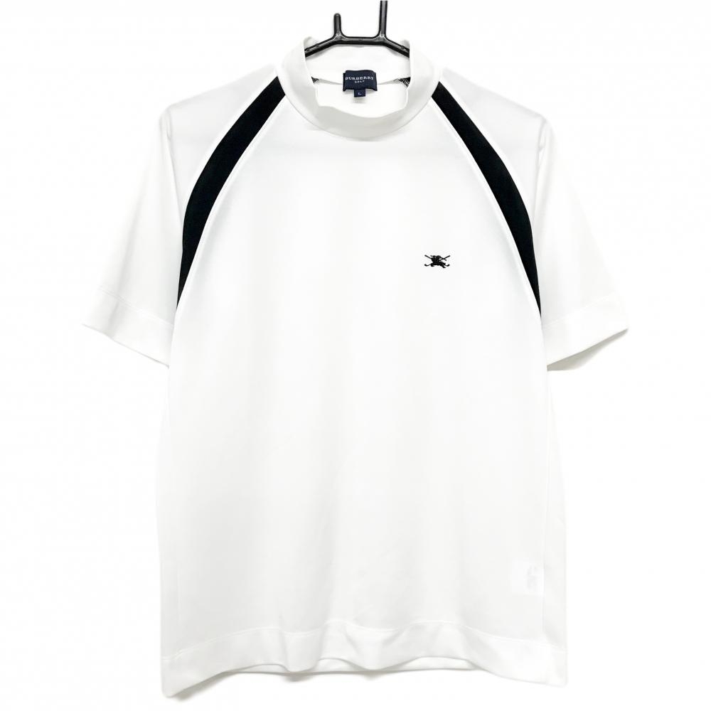 バーバリーゴルフ 半袖ハイネックシャツ 白×黒 ロゴ刺しゅう  メンズ L ゴルフウェア BURBERRY GOLF