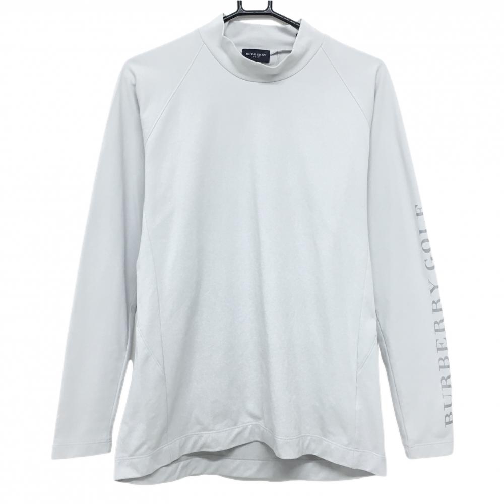 【美品】バーバリーゴルフ 長袖ハイネックシャツ ライトグレー 裏起毛 袖ロゴ メンズ L ゴルフウェア BURBERRY GOLF