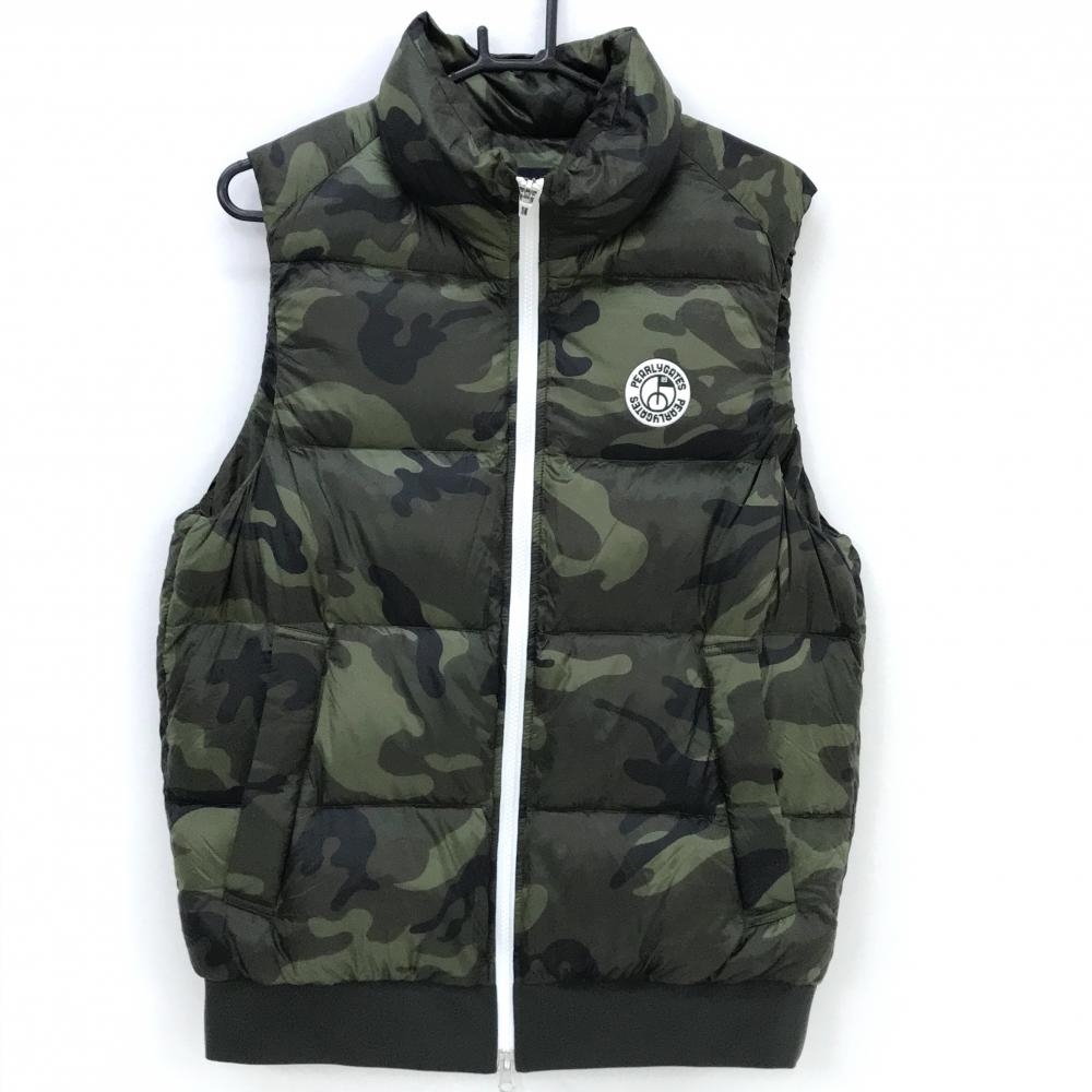【超美品】パーリーゲイツ ダウンベスト カーキ×黒 迷彩 カモフラ 軽量 メンズ 5(L) ゴルフウェア PEARLY GATES