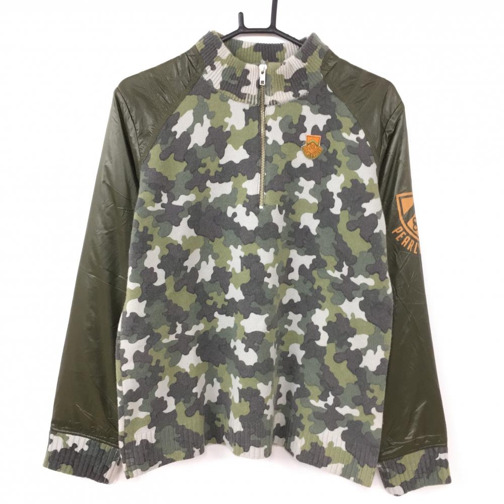 【超美品】パーリーゲイツ 中綿ニットセーター ダークグリーン×白 迷彩 カモフラ 袖中綿  メンズ 4(M) ゴルフウェア PEARLY GATES