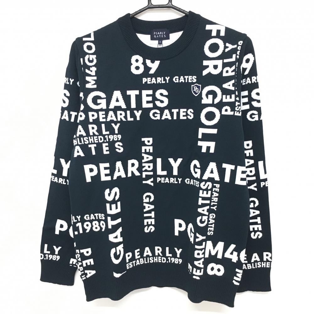 【新品】パーリーゲイツ セーター ネイビー×白 ロゴ総柄 ニット 日本製 メンズ 5(L) ゴルフウェア PEARLY GATES