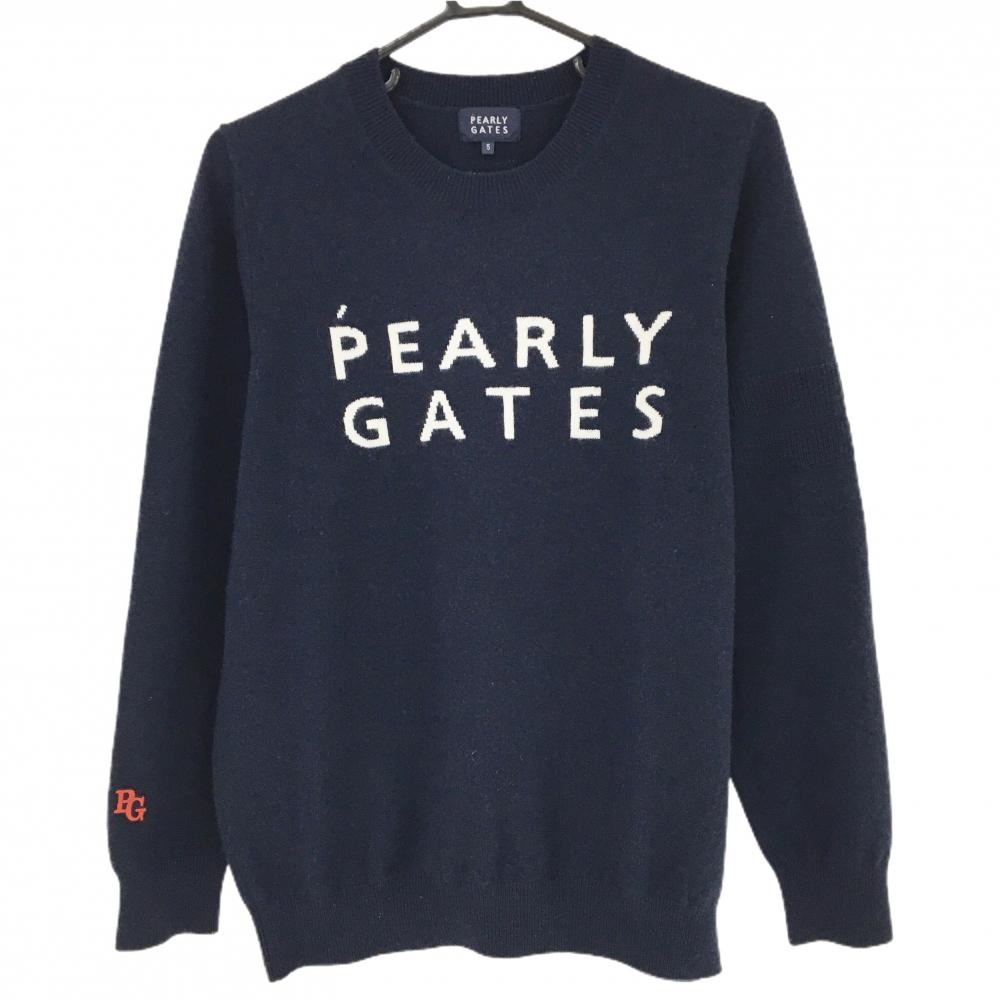 【超美品】パーリーゲイツ セーター ネイビー×白 カシミヤ フロントロゴ ニット  メンズ 5(L) ゴルフウェア PEARLY GATES