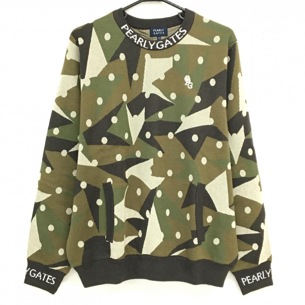 【超美品】パーリーゲイツ 裏地付セーター カーキ×ブラウン 迷彩風 カモフラ ウール混 ニット メンズ 5(L) ゴルフウェア PEARLY GATES