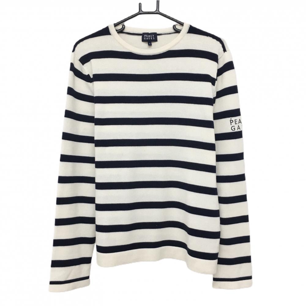 パーリーゲイツ セーター 白×ネイビー ボーダー ニット メンズ 4(M) ゴルフウェア PEARLY GATES