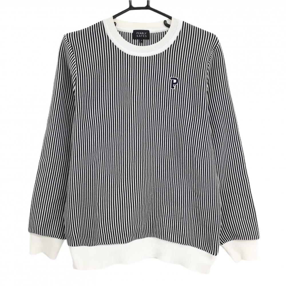 パーリーゲイツ セーター 白×黒 ストライプ ニット メンズ 4(M) ゴルフウェア 2023年モデル PEARLY GATES
