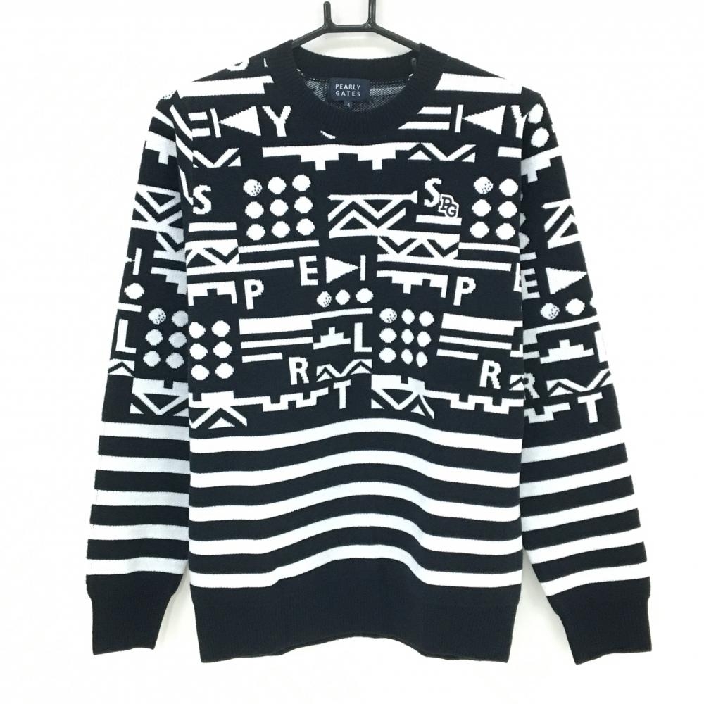 【新品】パーリーゲイツ セーター 黒×白 総柄 ニット メンズ 4(M) ゴルフウェア PEARLY GATES